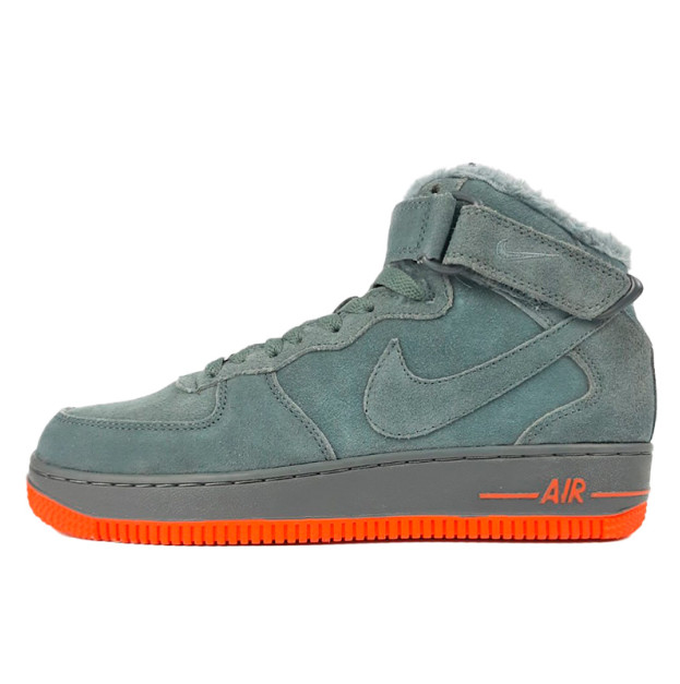 Nike Air Force 1 High Grey Red Suede Winter С МЕХОМ
